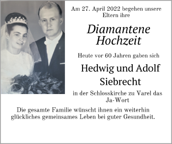Hochzeitsanzeige von Hedwig Siebrecht von NWZ
