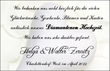 Hochzeitsanzeige von Helga Zernitz von NWZ