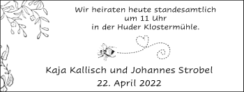 Hochzeitsanzeige von Kaja Kallisch von NWZ