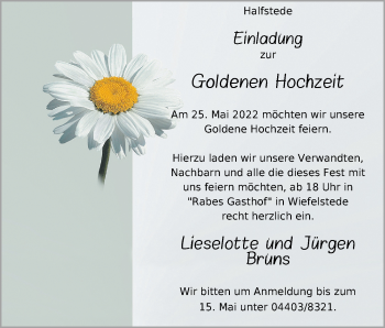 Hochzeitsanzeige von Lieselotte Bruns von NWZ