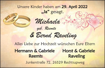 Hochzeitsanzeige von Michaela  Raveling von EZ