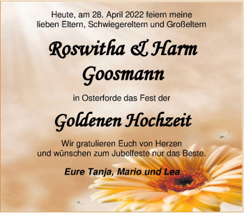 Hochzeitsanzeige von Rowitha Goosmann von NWZ