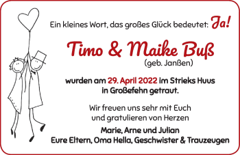 Hochzeitsanzeige von Timo Buß von EZ