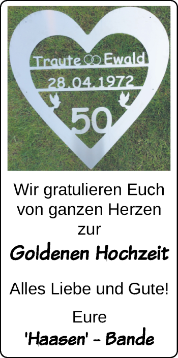 Hochzeitsanzeige von Traute Haase von NWZ