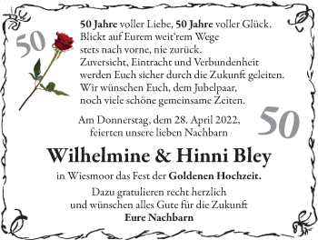 Hochzeitsanzeige von Wilhelmine Bley von EZ