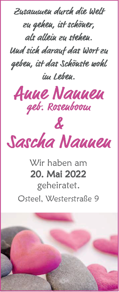 Hochzeitsanzeige von Anne Nannen von EZ