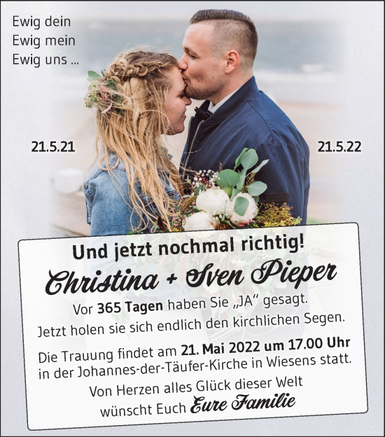 Hochzeitsanzeige von Christina Pieper von EZ