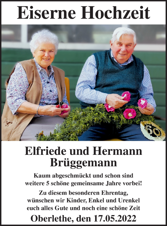Hochzeitsanzeige von Elfriede Brüggemann von NWZ
