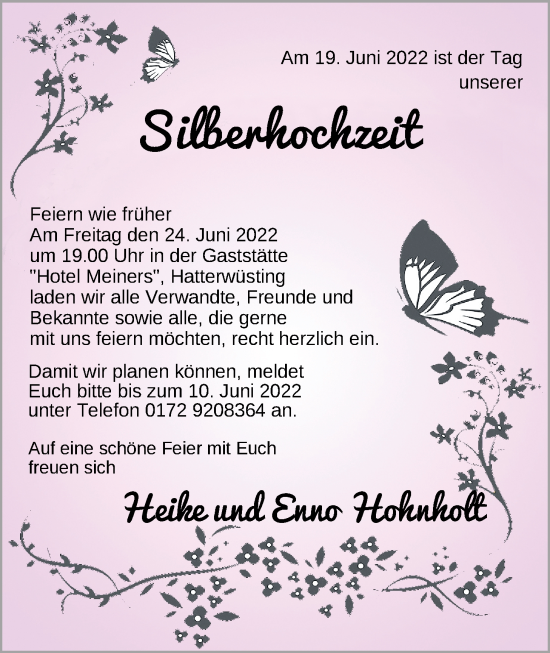 Hochzeitsanzeige von Enno Hohnholt von NWZ
