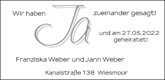 Hochzeitsanzeige von Franziska Weber von EZ