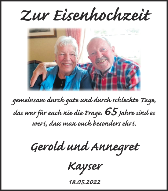 Hochzeitsanzeige von Gerold Kayser von NWZ
