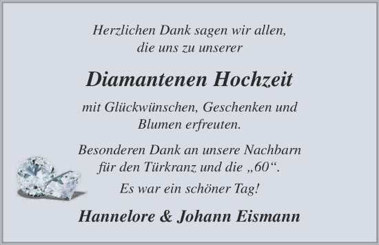 Hochzeitsanzeige von Hannelore Eismann von NWZ