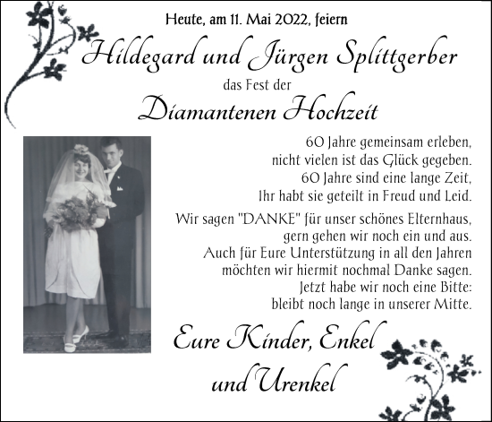 Hochzeitsanzeige von Hildegard Splittgerber von NWZ