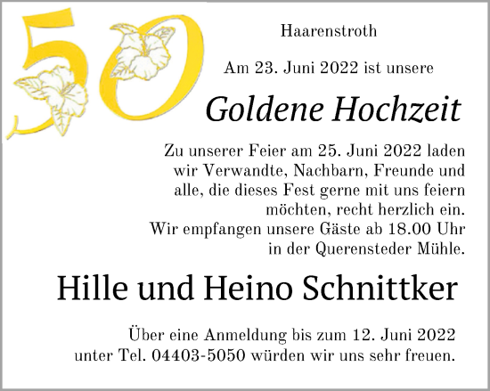 Hochzeitsanzeige von Hille Schnittker von NWZ