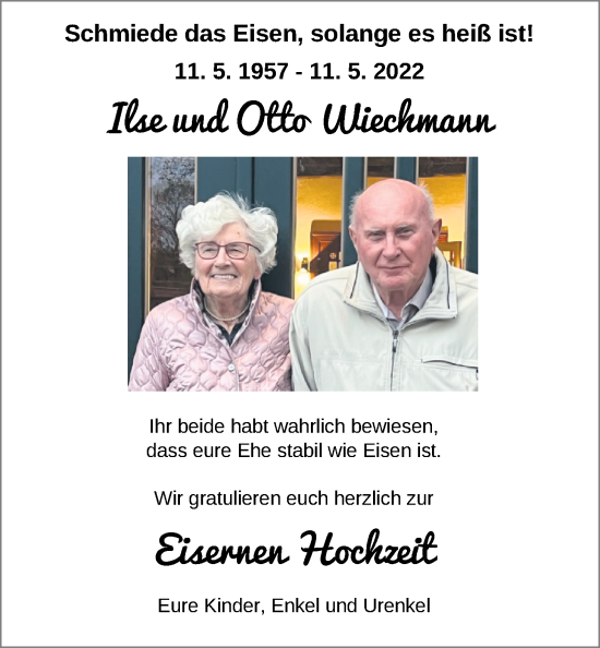 Hochzeitsanzeige von Ilse Wiechmann von NWZ