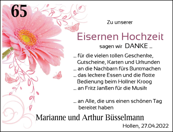 Hochzeitsanzeige von Marianne Büsselmann von NWZ