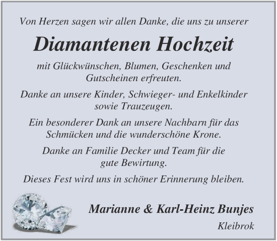 Hochzeitsanzeige von Marianne Bunjes von NWZ