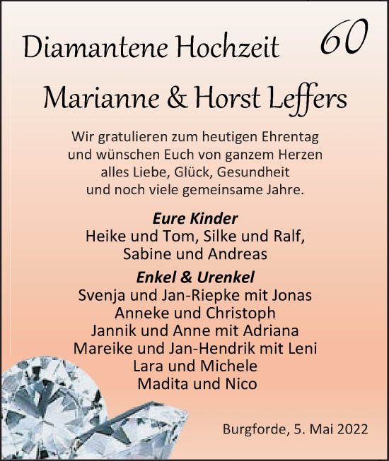 Hochzeitsanzeige von Marianne Leffers von NWZ