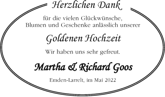 Hochzeitsanzeige von Martha Goos von EZ
