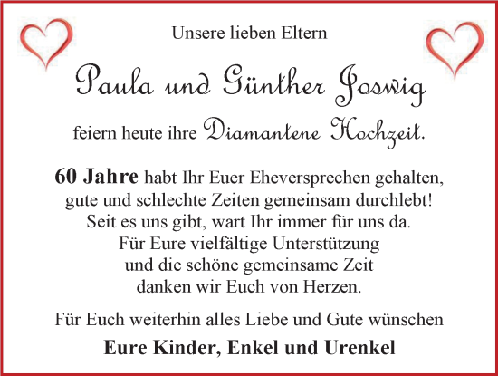 Hochzeitsanzeige von Paula Joswig von EZ
