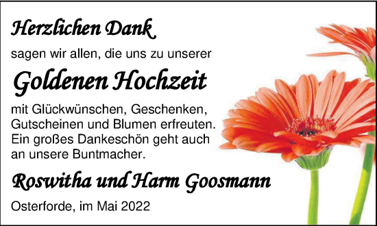 Hochzeitsanzeige von Roswitha Goosmann von NWZ