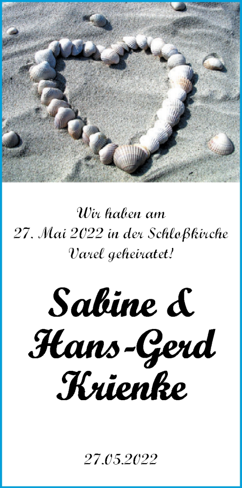 Hochzeitsanzeige von Sabine Krienke von NWZ