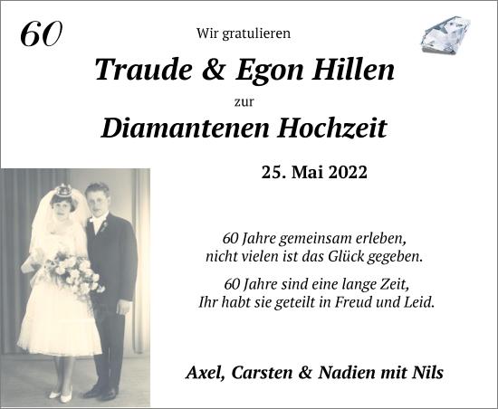 Hochzeitsanzeige von Traude Hillen von NWZ