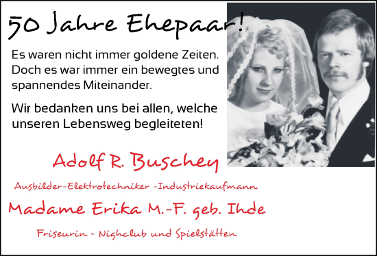 Hochzeitsanzeige von Adolf R. Buschey von NWZ