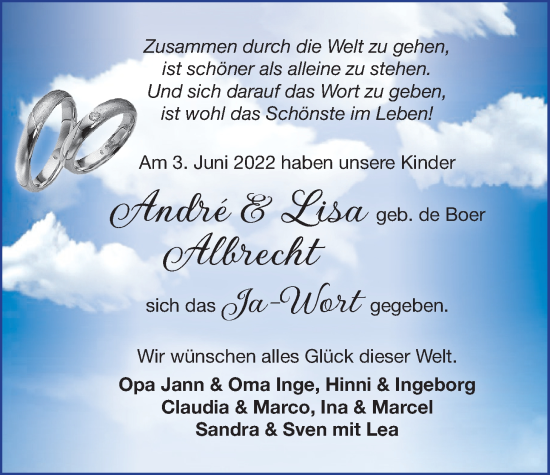 Hochzeitsanzeige von Andre Albrecht von EZ