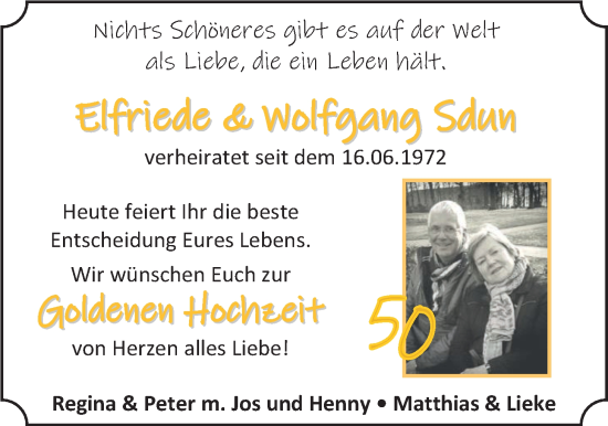 Hochzeitsanzeige von Elfriede Sdun von EZ