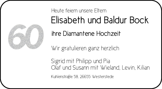 Hochzeitsanzeige von Elisabeth Bock von NWZ
