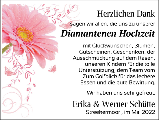 Hochzeitsanzeige von Erika Schütte von NWZ
