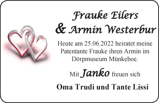 Hochzeitsanzeige von Frauke Eilers von EZ