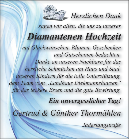 Hochzeitsanzeige von Gertrud Thormählen von NWZ