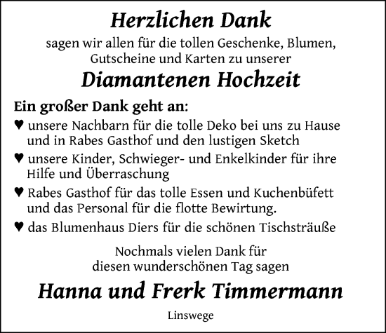 Hochzeitsanzeige von Hanna Timmermann von NWZ