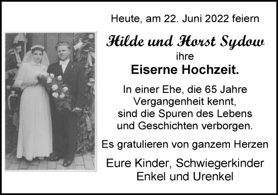 Hochzeitsanzeige von Hilde Sydow von NWZ