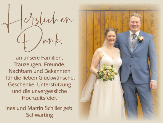 Hochzeitsanzeige von Ines Schiller von NWZ