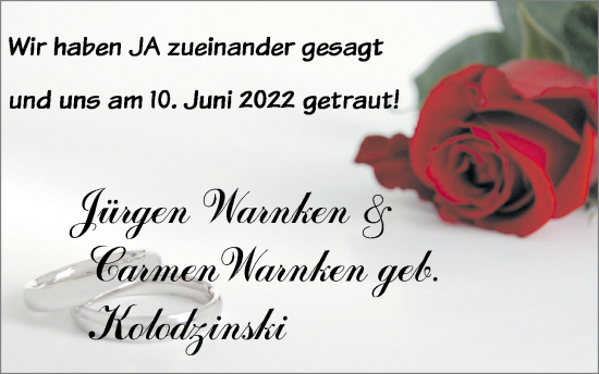 Hochzeitsanzeige von Jürgen Warnken von NWZ