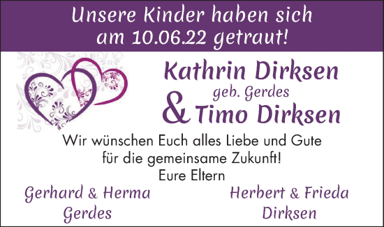 Hochzeitsanzeige von Kathrin Dirksen von EZ