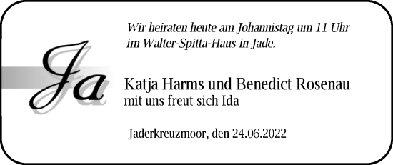 Hochzeitsanzeige von Katja Harms von NWZ