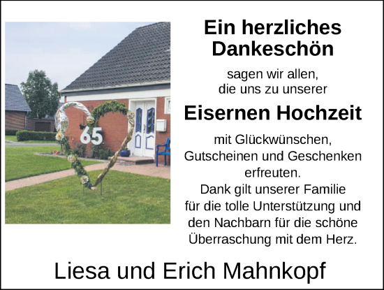 Hochzeitsanzeige von Liesa Mahnkopf von NWZ