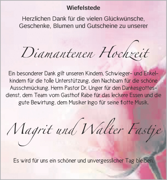Hochzeitsanzeige von Magrit Fastje von NWZ