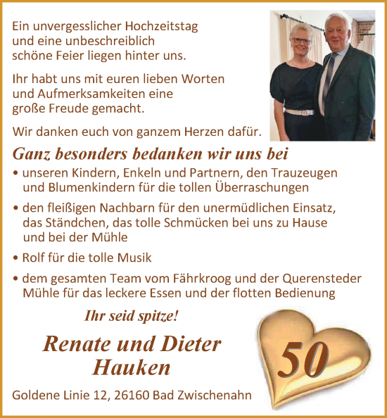 Hochzeitsanzeige von Renate Hauken von NWZ