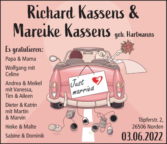 Hochzeitsanzeige von Richard Kassens von EZ