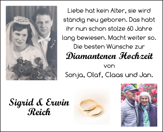 Hochzeitsanzeige von Sigrid Reich von NWZ