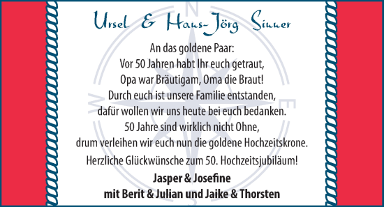 Hochzeitsanzeige von Ursel Sinner von NWZ
