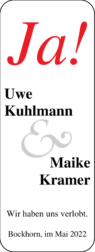 Hochzeitsanzeige von Uwe Kuhlmann von NWZ