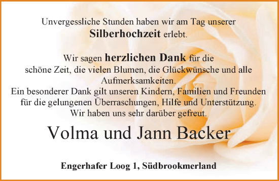 Hochzeitsanzeige von Volma Backer von EZ
