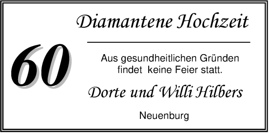 Hochzeitsanzeige von Willi Hilbers von NWZ