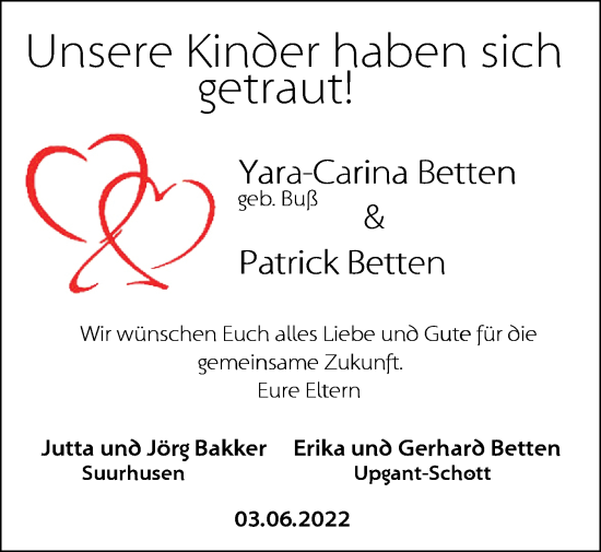 Hochzeitsanzeige von Yara-Carina Betten von EZ